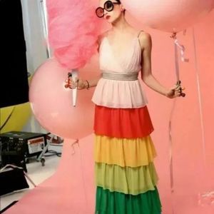 Alice + Olivia Luba Tiered Rainbow Maxi Dress Gown